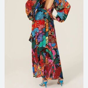 FARM Rio Blue and Red Asymmetrical Tiered Resort Sundress